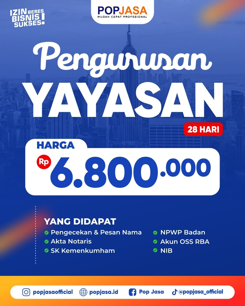 Jasa Pendirian Yayasan - POPJASA : 081326497675